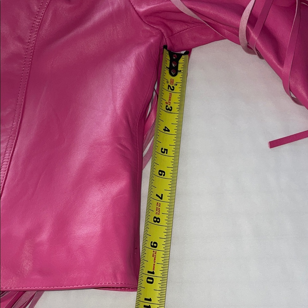 Chic Pink Leather Fringe Jacket - Picture 14 of 16